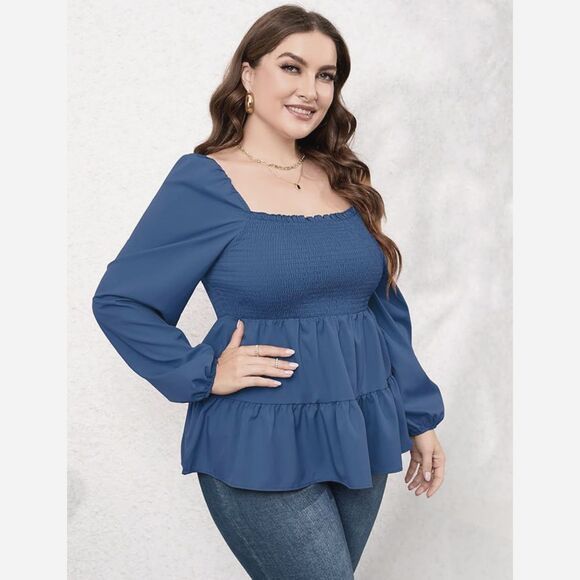 Baby Doll Blue Blouse With Puff Sleeves Size 5XL - Picture 4 of 5